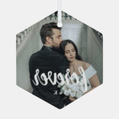 Personalized Wedding Photo Valentine’s Ornament Aus Glas (Rückseite)