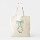 Personalized Wedding Tote Bag with Aqua Bow Tragetasche (Rückseite)
