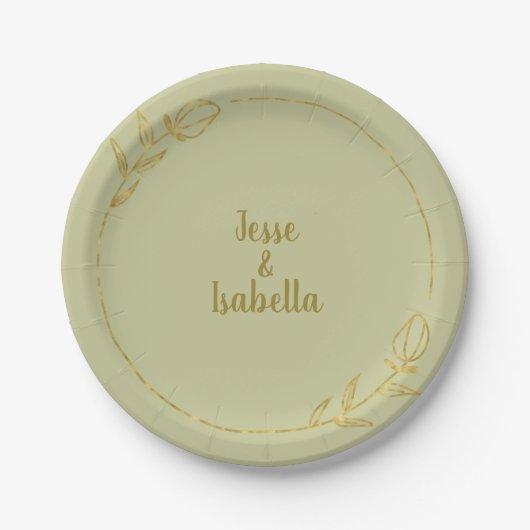 Personalized Wedding Yellow-green Pappteller (Vorderseite)