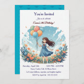 Personalized Whimsical Anime Girl 8th Birthday Par Einladung (Vorne/Hinten)