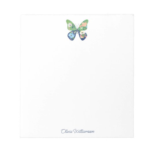 Personalized Whimsical Butterfly Floral Writing Notizblock (Vorderseite)