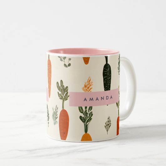 Personalized Whimsical Carrot Patch Rustic Zweifarbige Tasse (VorderseiteRechts)