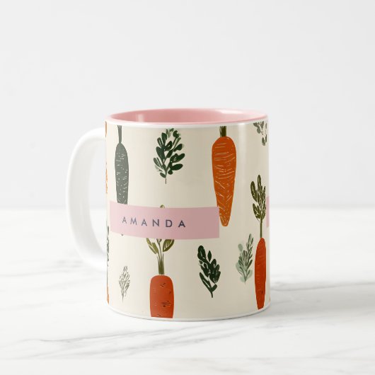 Personalized Whimsical Carrot Patch Rustic Zweifarbige Tasse (Vorderseite Links)