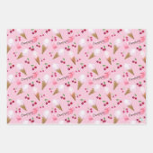Personalized Whimsical Cherry Ice Cream Girly Pink Geschenkpapier Set (Vorderseite 3)