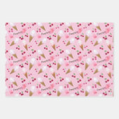Personalized Whimsical Cherry Ice Cream Girly Pink Geschenkpapier Set (Vorderseite)