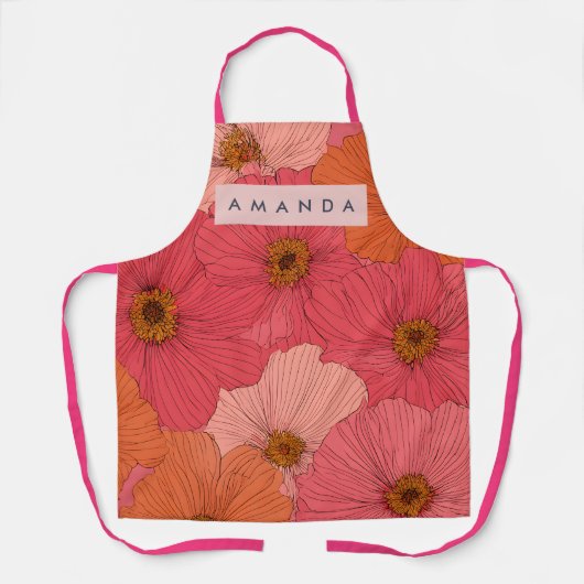 Personalized Whimsical Coral and Peach Flowers Schürze (Vorderseite)