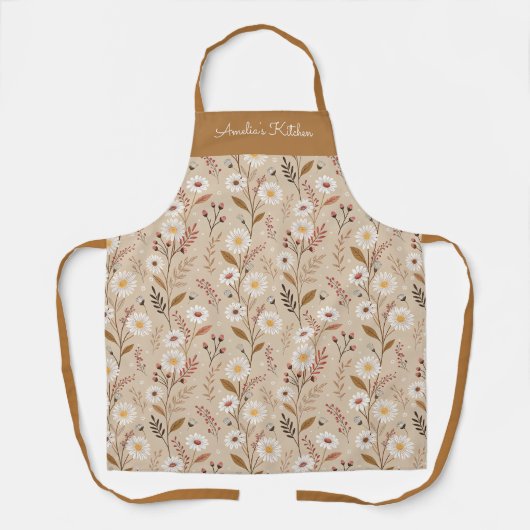 Personalized Whimsical Daisy Pattern Brown Beige Schürze (Vorderseite)