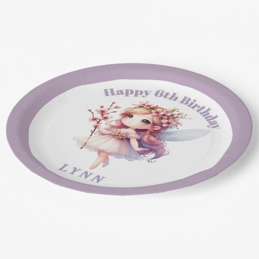 Personalized Whimsical Floral Fairy  Pappteller (Schrägansicht)