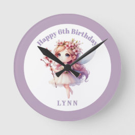 Personalized Whimsical Floral Fairy Runde Wanduhr