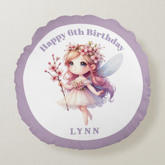 Personalized Whimsical Floral Fairy  Rundes Kissen (Vorderseite)