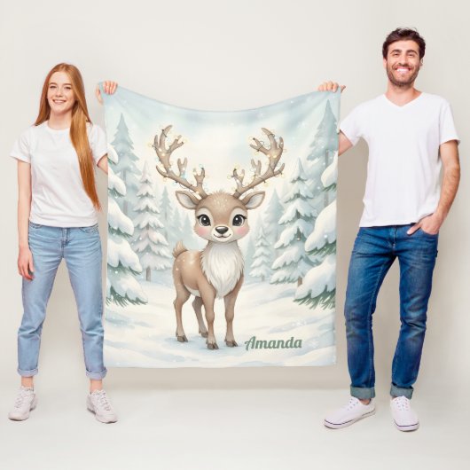Personalized Whimsical Reindeer Christmas Blanket Fleecedecke (Beispiel)