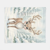 Personalized Whimsical Reindeer Christmas Blanket Fleecedecke (Vorderseite (Horizontal))