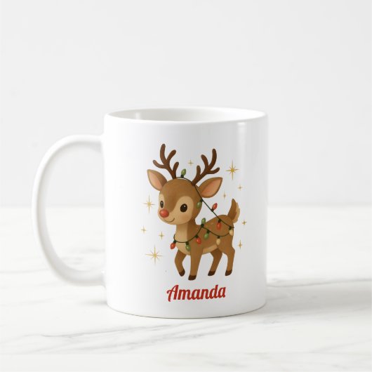 Personalized Whimsical Reindeer Christmas Mug Kaffeetasse (Links)