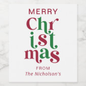 Personalized Whimsical Retro Merry Christmas  Weinetikett (Einzelnes Label)