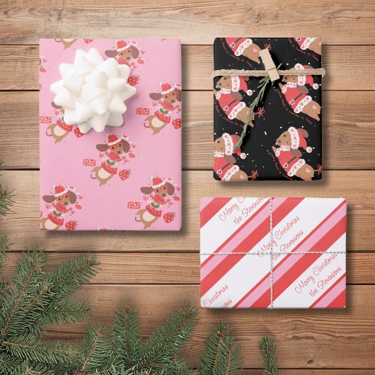 Personalized Whimsical Wiener Dog Holiday Geschenkpapier Set