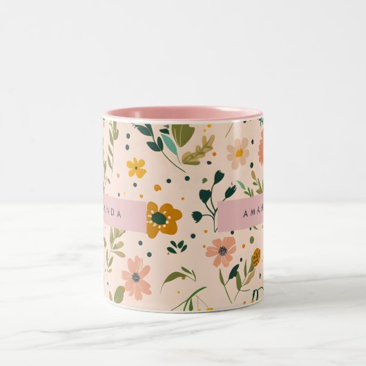 Personalized Whimsical Wildflower Meadow Zweifarbige Tasse (Mittel)