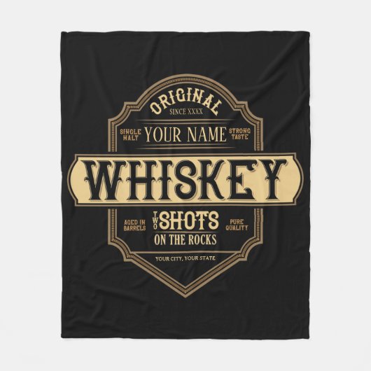 Personalized Whiskey on the Rocks Liquor Label Bar Fleecedecke (Vorderseite)