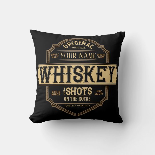 Personalized Whiskey on the Rocks Liquor Label Bar Kissen (Vorderseite)