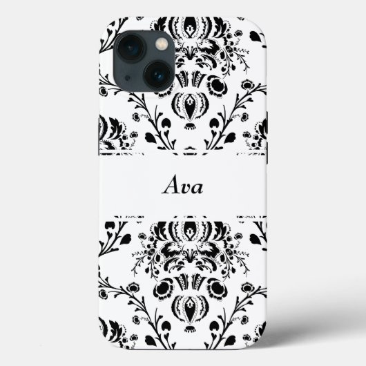 Personalized White and Black Damask Case-Mate iPhone Hülle (Rückseite)