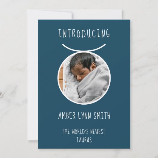 Personalized White and Blue Taurus Zodiac Ankündigung (Vorderseite)