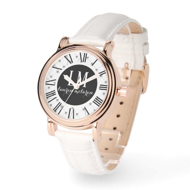 Personalized White & Black Bow Armbanduhr (Winkel)