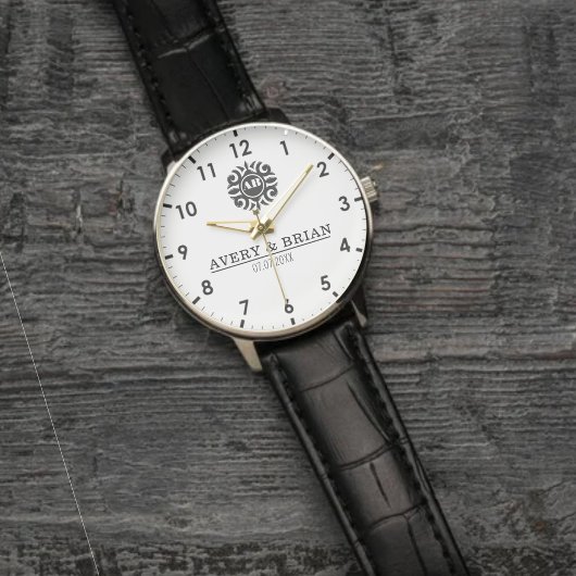 Personalized white black Custom name monogram Armbanduhr