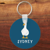 Personalized White Duck Illustration Navy Blue Schlüsselanhänger (Vorderseite)