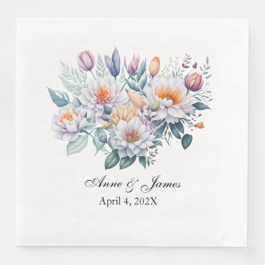 Personalized White Floral  Serviette (Vorderseite)