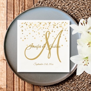 Personalized White Gold Confetti MONOGRAM Wedding Serviette
