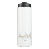 Personalized White Gold Modern Monogram Minimalist Thermosbecher (Vorderseite)