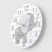 Personalized White Grey Elephant Wall Clock Große Wanduhr (Winkel)