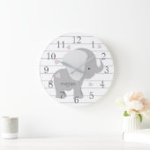 Personalized White Grey Elephant Wall Clock Große Wanduhr (Zuhause)