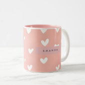 Personalized White Heart Pattern on Blush  Zweifarbige Tasse (VorderseiteRechts)