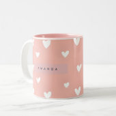 Personalized White Heart Pattern on Blush  Zweifarbige Tasse (Vorderseite Links)