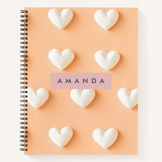Personalized White Heart Pattern on Peach Notizblock (Vorderseite)