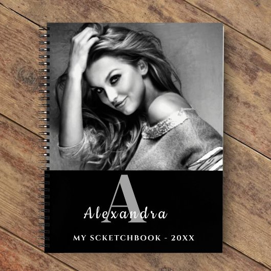 Personalized White Monogram Photo Sketchbook Notizblock