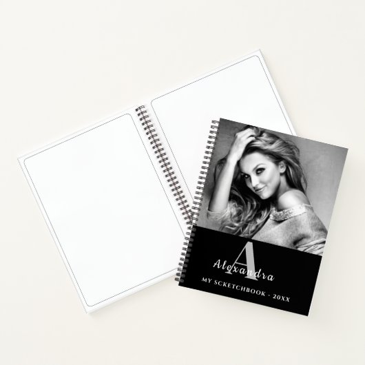 Personalized White Monogram Photo Sketchbook Notizblock (Innenseite)