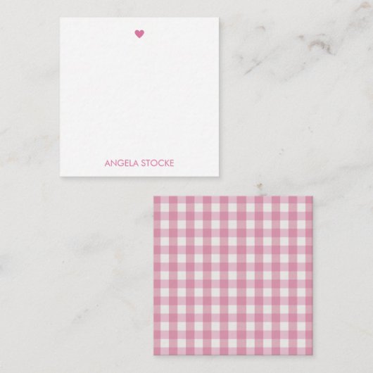 Personalized White Pink Gingham Mitteilungskarte (Vorne/Hinten)