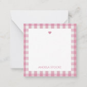 Personalized White Pink Gingham Mitteilungskarte (Vorderseite)