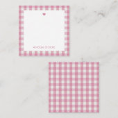 Personalized White Pink Gingham Mitteilungskarte (Vorne/Hinten)