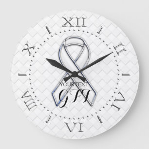 Personalized White Ribbon Awareness on a Große Wanduhr