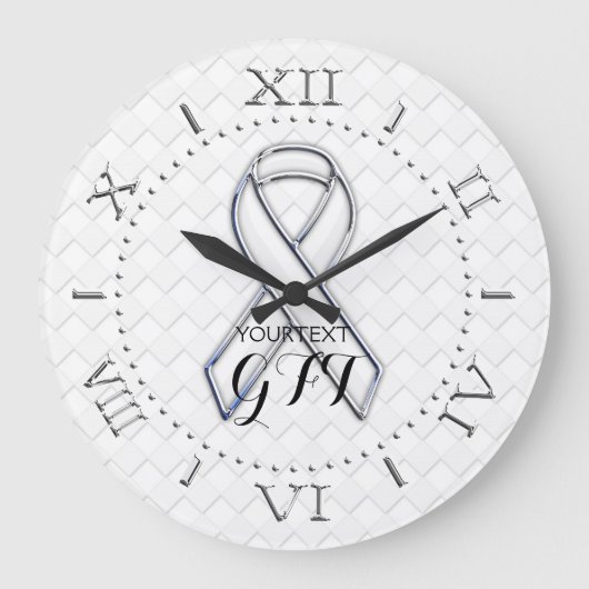 Personalized White Ribbon Awareness on a Große Wanduhr (Vorderseite)