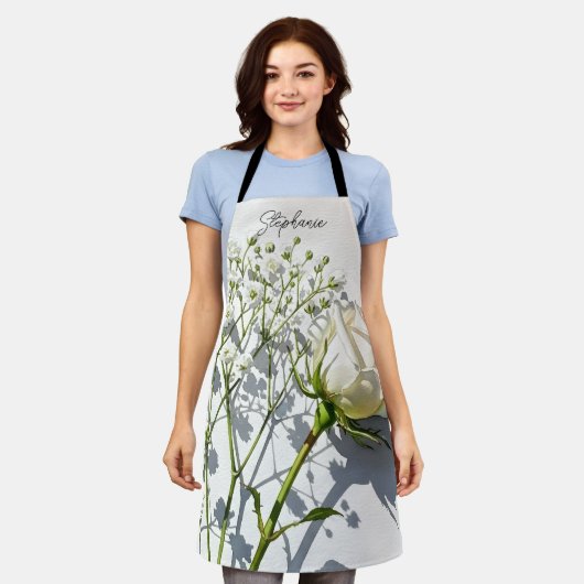 Personalized White Rose Baby's Breath Schürze (Getragen)
