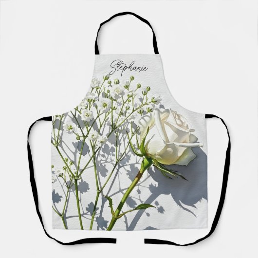 Personalized White Rose Baby's Breath Schürze (Vorderseite)