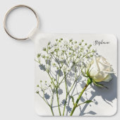 Personalized White Rose Floral Charm Schlüsselanhänger (Vorderseite)