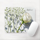 Personalized White Rose Floral Desk Mousepad (Mit Mouse)