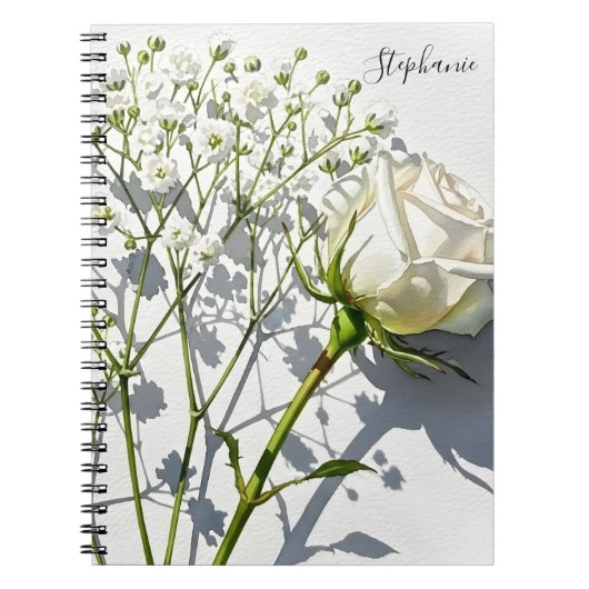 Personalized White Rose Floral Journal Notebook Notizblock (Vorderseite)