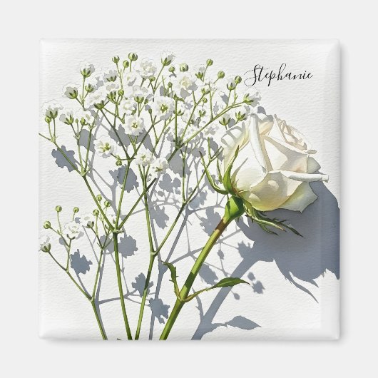Personalized White Rose Floral Magnet (Vorne)