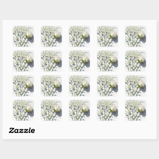 Personalized White Rose Floral Sticker (Blatt)