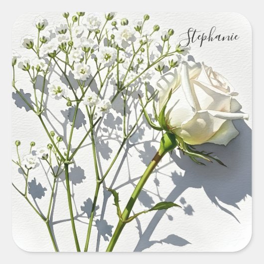 Personalized White Rose Floral Sticker (Vorderseite)